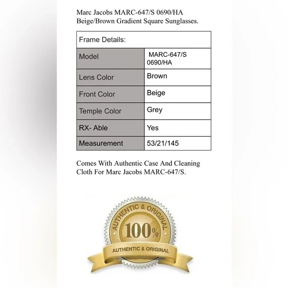 Marc Jacobs Oversized Beige & Gray Gradient Sunglasses ✨ Retail: $240 NIB - Picture 5 of 12